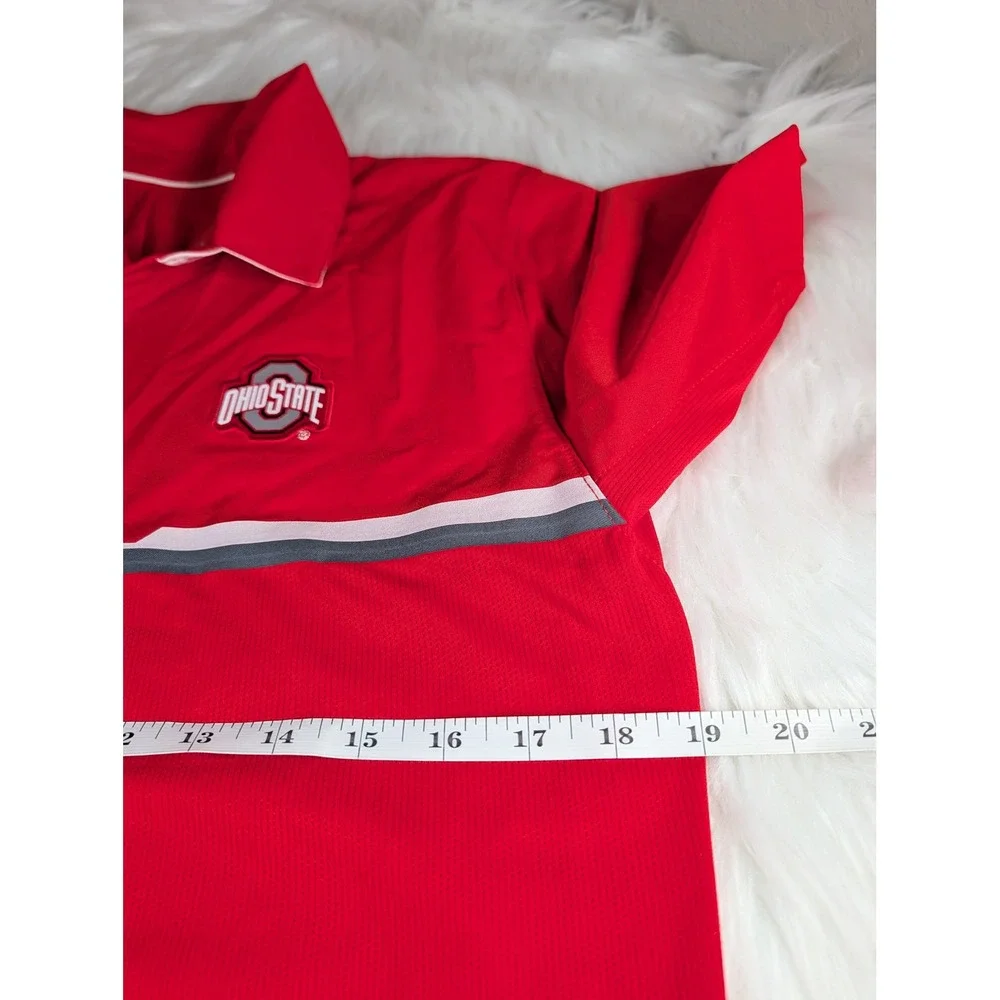 Nike Ohio State Buckeyes Polo Mens Small Red Dri-FIT Short Sleeve Striped Shirt